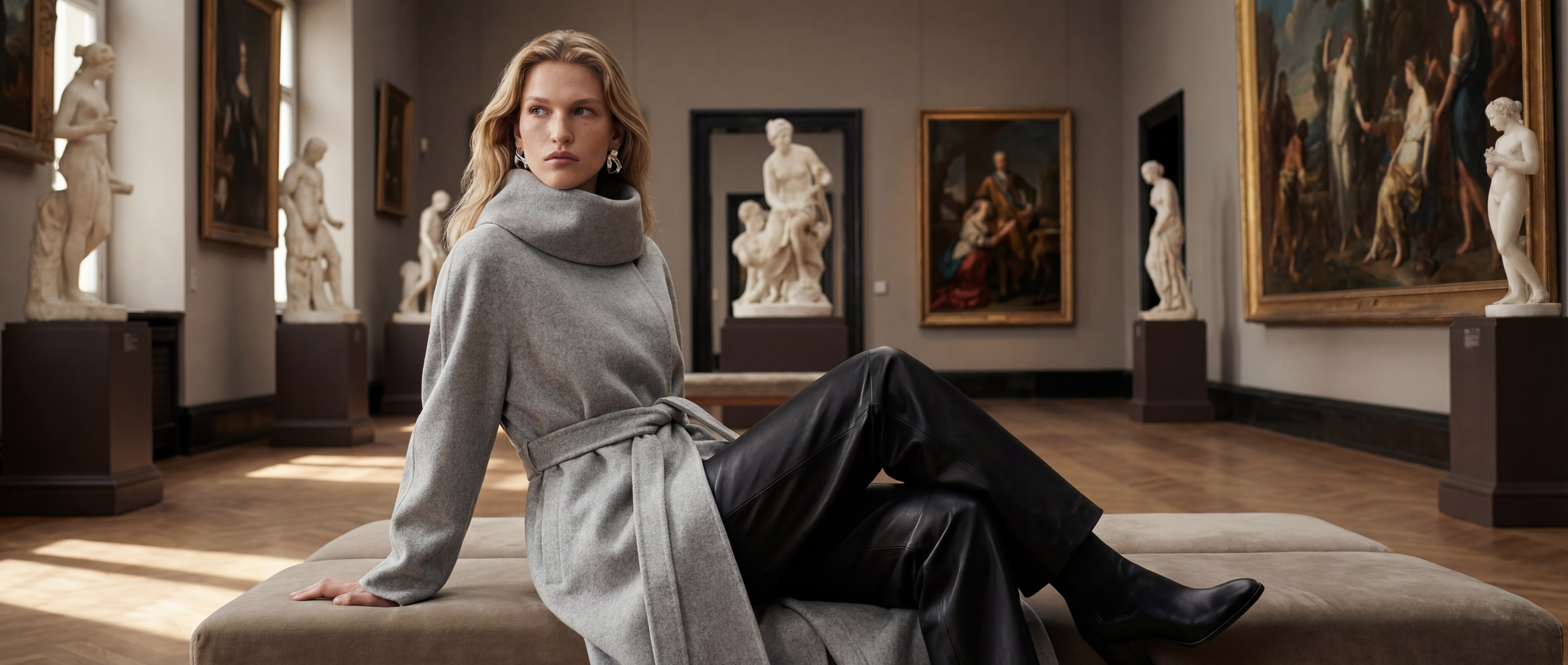 Funnel-Neck Wool Coat