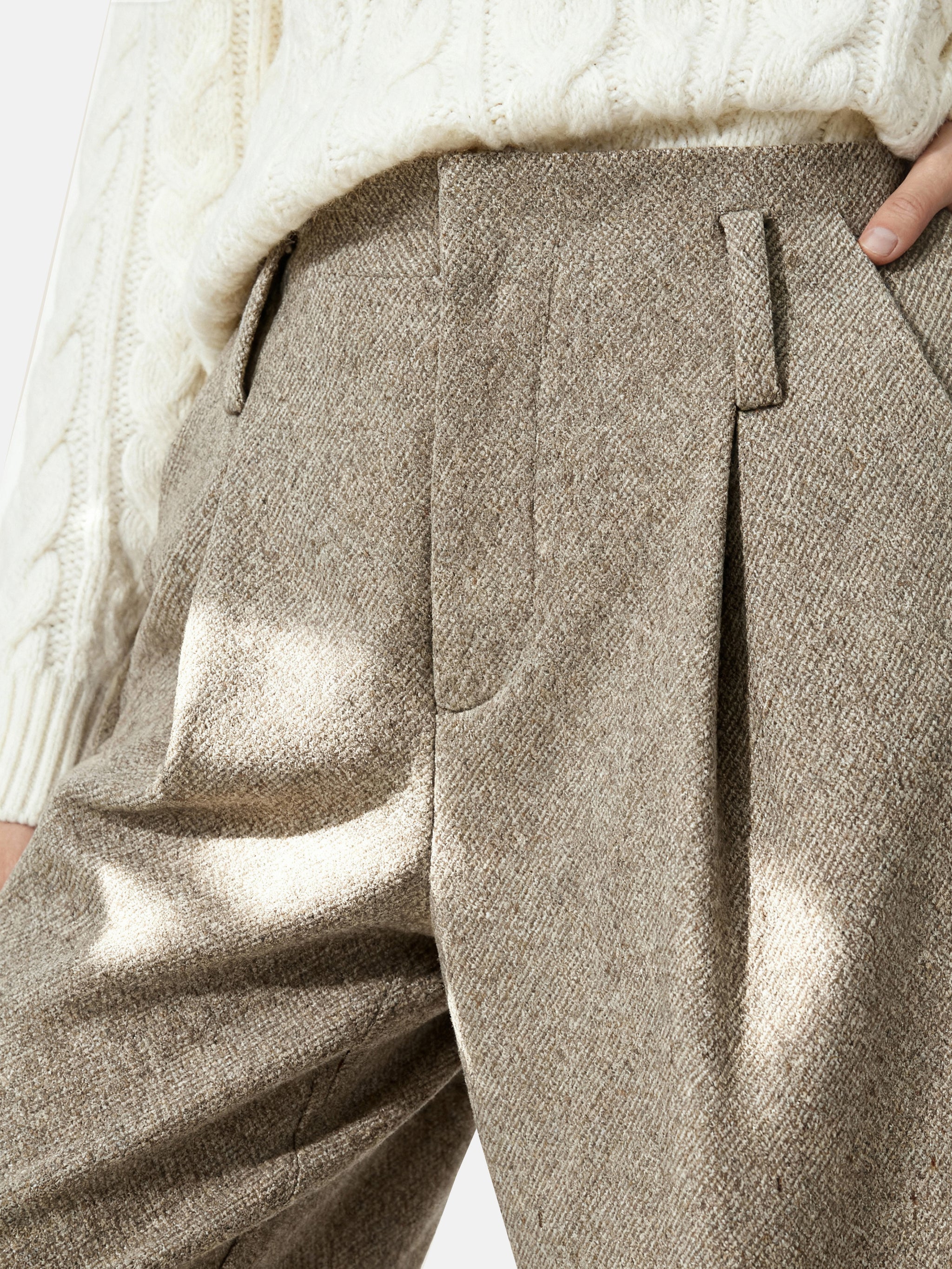 SELVANE Structured Barrel Pants in a refined, dark hue, showcasing their architectural silhouette and clean lines.