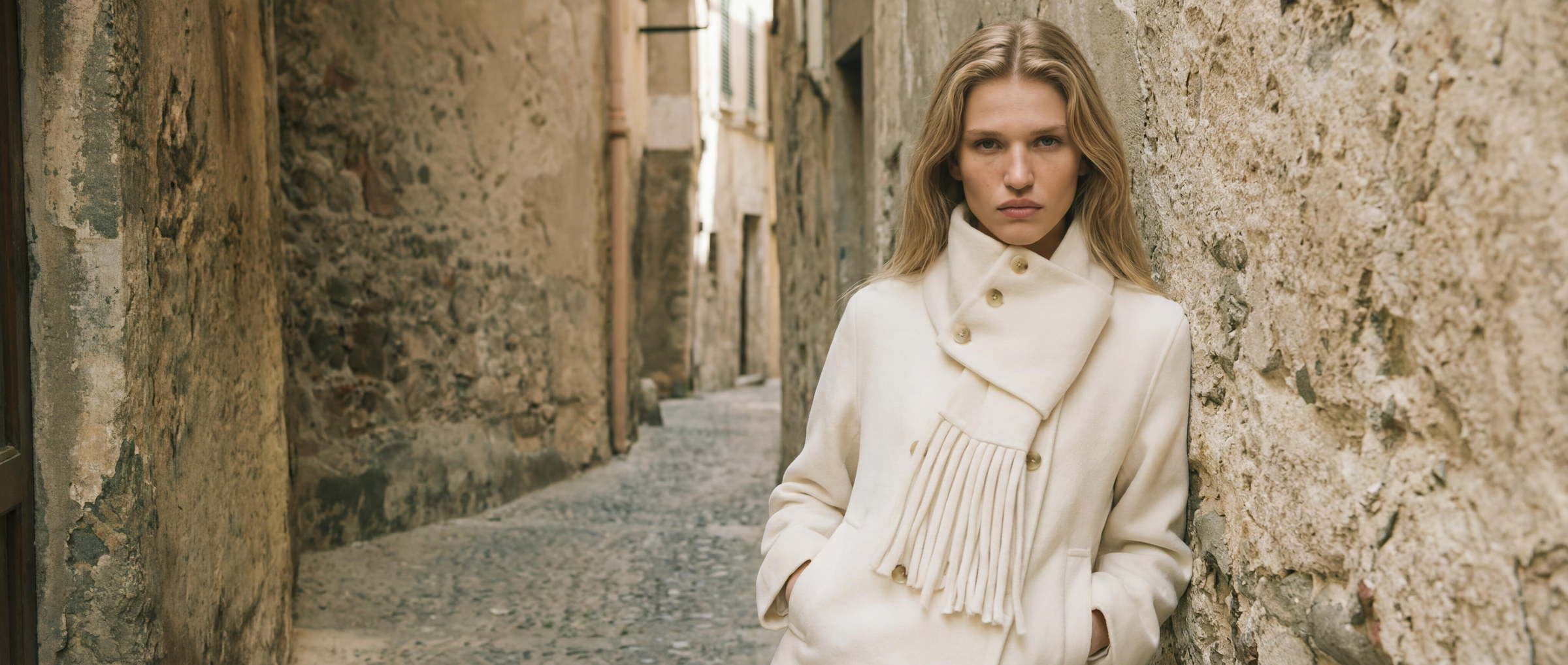 Double-Breasted Wool Jacket with Scarf Detail