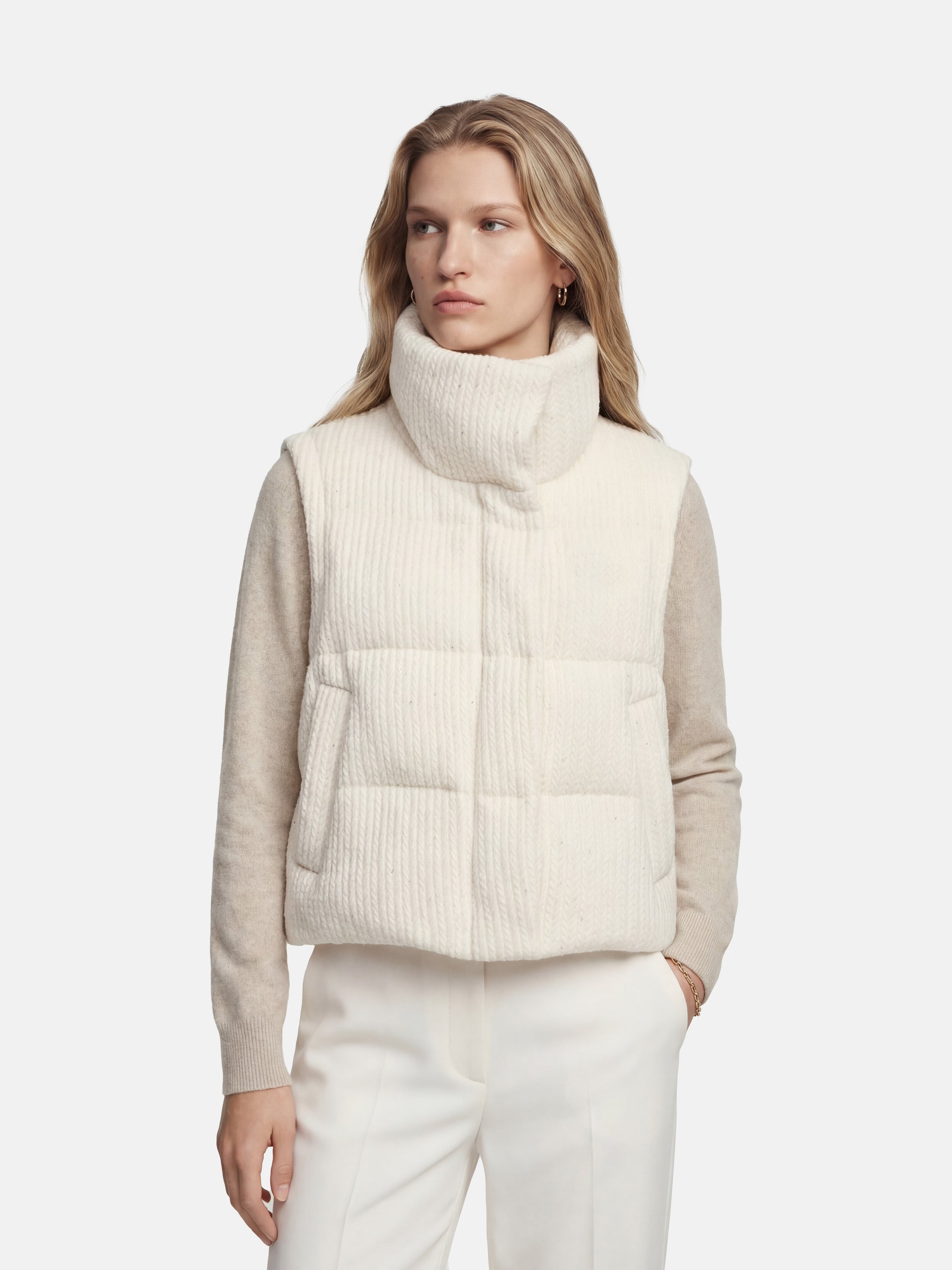 SELVANE Herringbone-Effect Down Vest - Tops | front view | Handcrafted Luxury