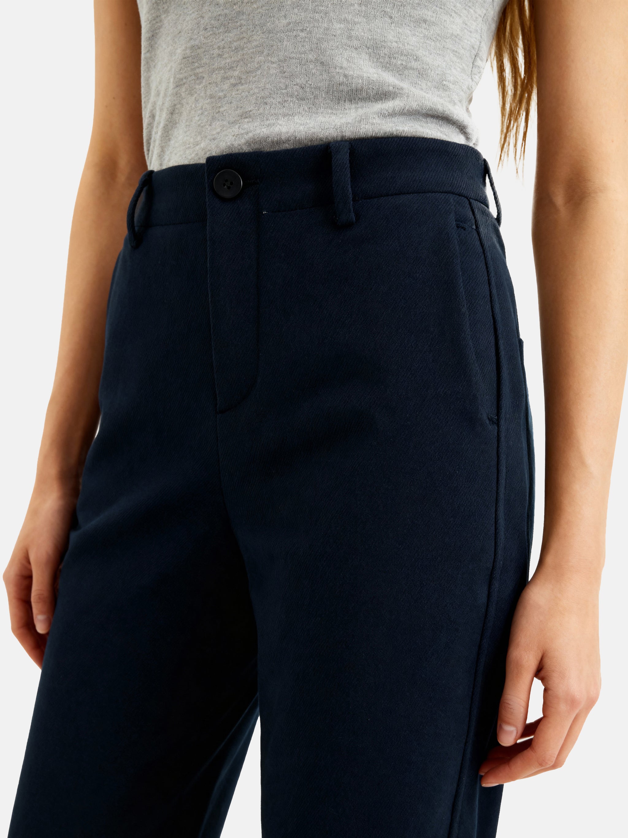 SELVANE Structured Cropped Trousers in a straight silhouette, mid-rise, with minimal seams and pressed creases.