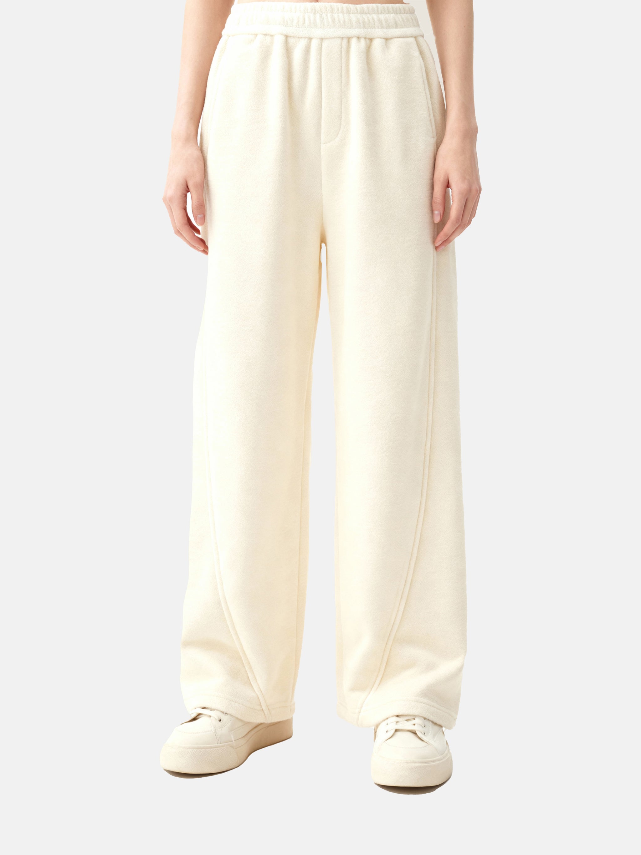 SELVANE Structured Wide-Leg Trousers in subtle mélange, featuring a fluid fall and softly structured silhouette, clean at the waist.