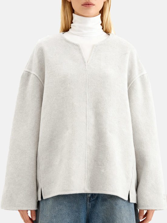SELVANE Wool V Neck Sweater in a soft wool-cashmere blend, featuring a relaxed V-neck, split neckline, and fluid drape.