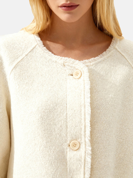 SELVANE Pure Wool Cropped Jacket in a clean round neck, soft boxy lines, and high-hip proportion, showcasing a composed drape.