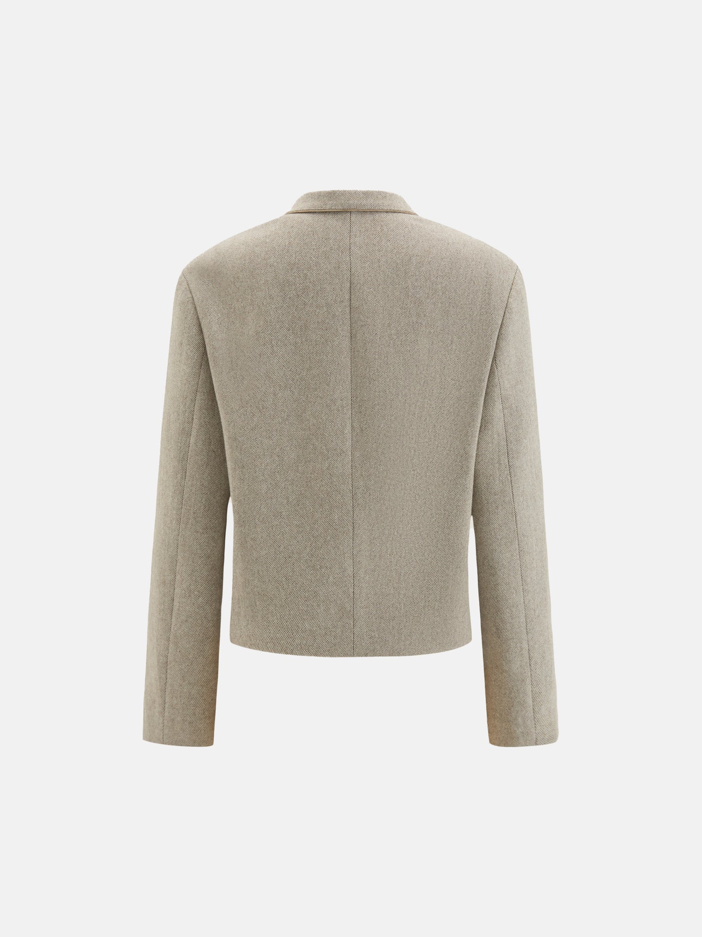 SELVANE Structured V-Neck Tailored Jacket, cropped and boxy with a clean V-neck, tonal contrast collar, and natural horn buttons.