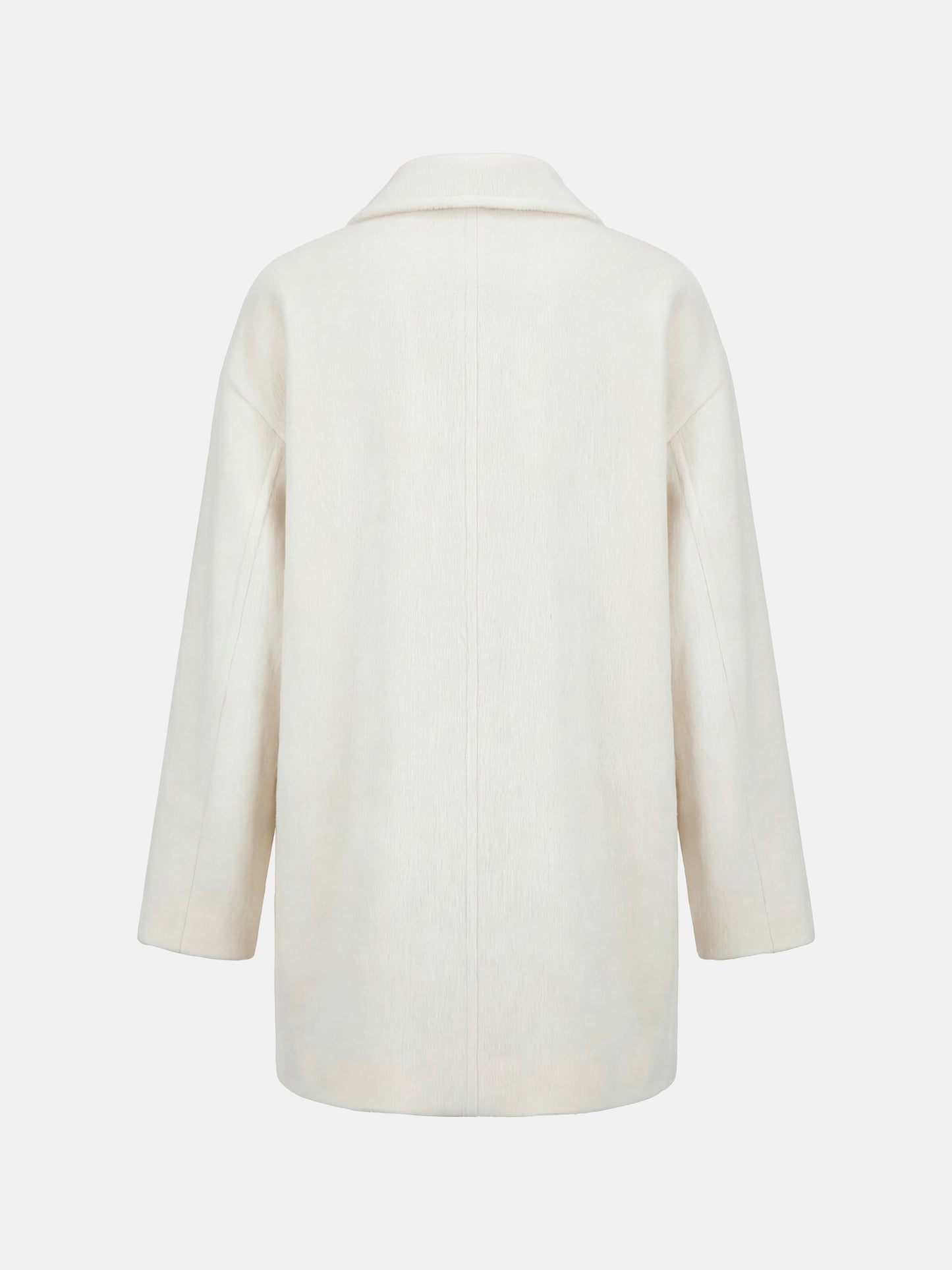 SELVANE Soft-Texture Double-Breasted Coat in a rich, brushed wool-cashmere blend, featuring a clean notch lapel and relaxed volume.