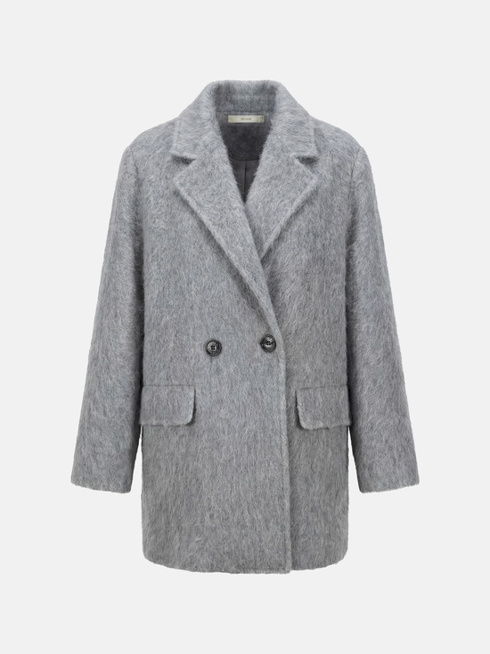 SELVANE Soft-Texture Double-Breasted Coat in a rich, brushed wool-cashmere blend, featuring a clean notch lapel and relaxed volume.