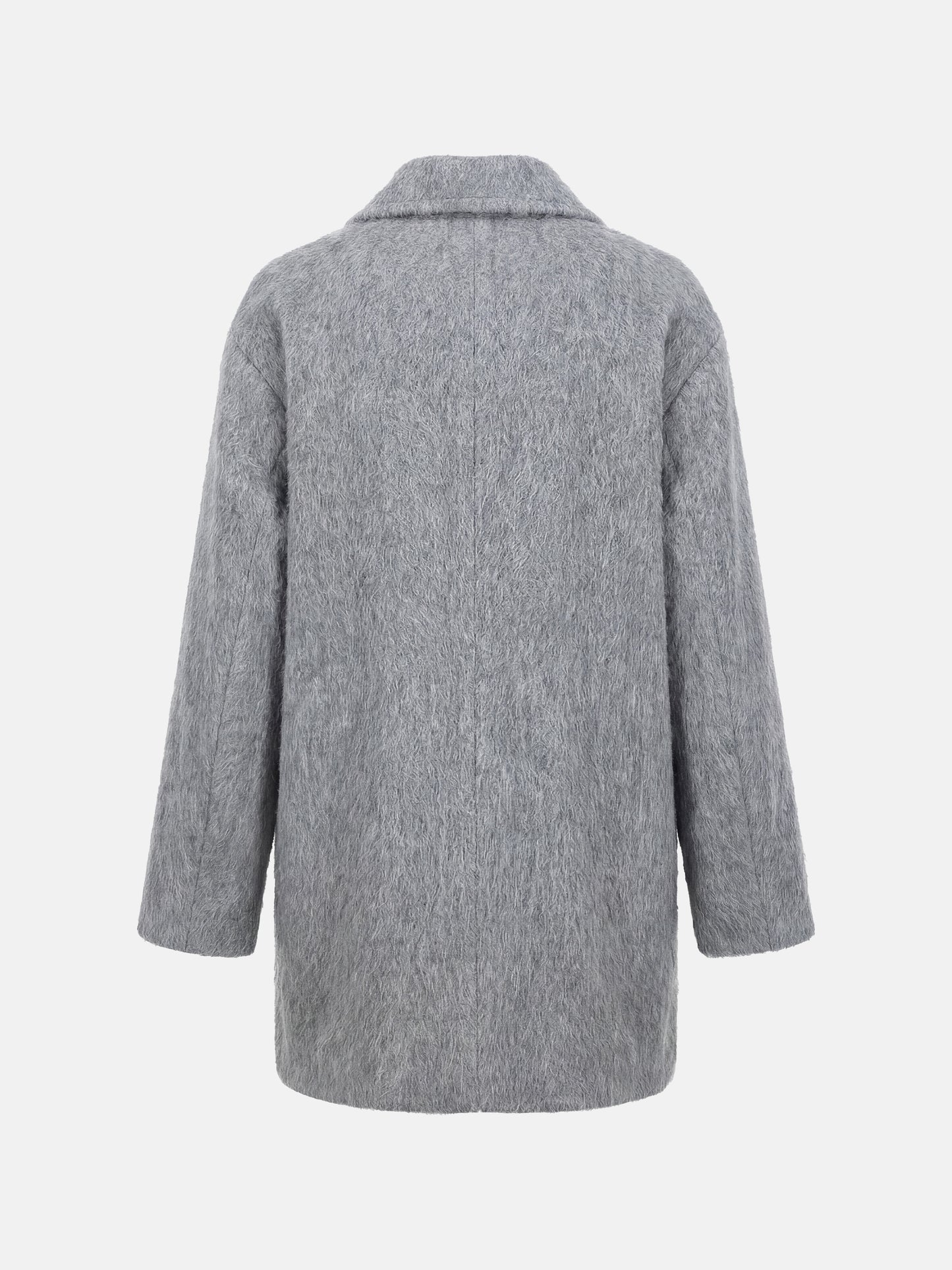 SELVANE Soft-Texture Double-Breasted Coat in a rich, brushed wool-cashmere blend, featuring a clean notch lapel and relaxed volume.