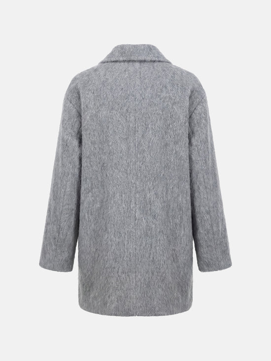 SELVANE Soft-Texture Double-Breasted Coat in a rich, brushed wool-cashmere blend, featuring a clean notch lapel and relaxed volume.