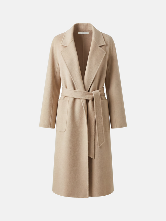 SELVANE Sand Camelhair Belted Coat - Outerwear | side view | Handcrafted Luxury