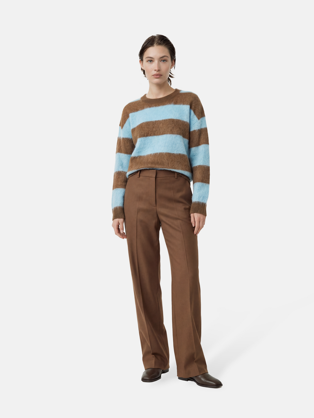 Cashmere Striped Sweater — on model