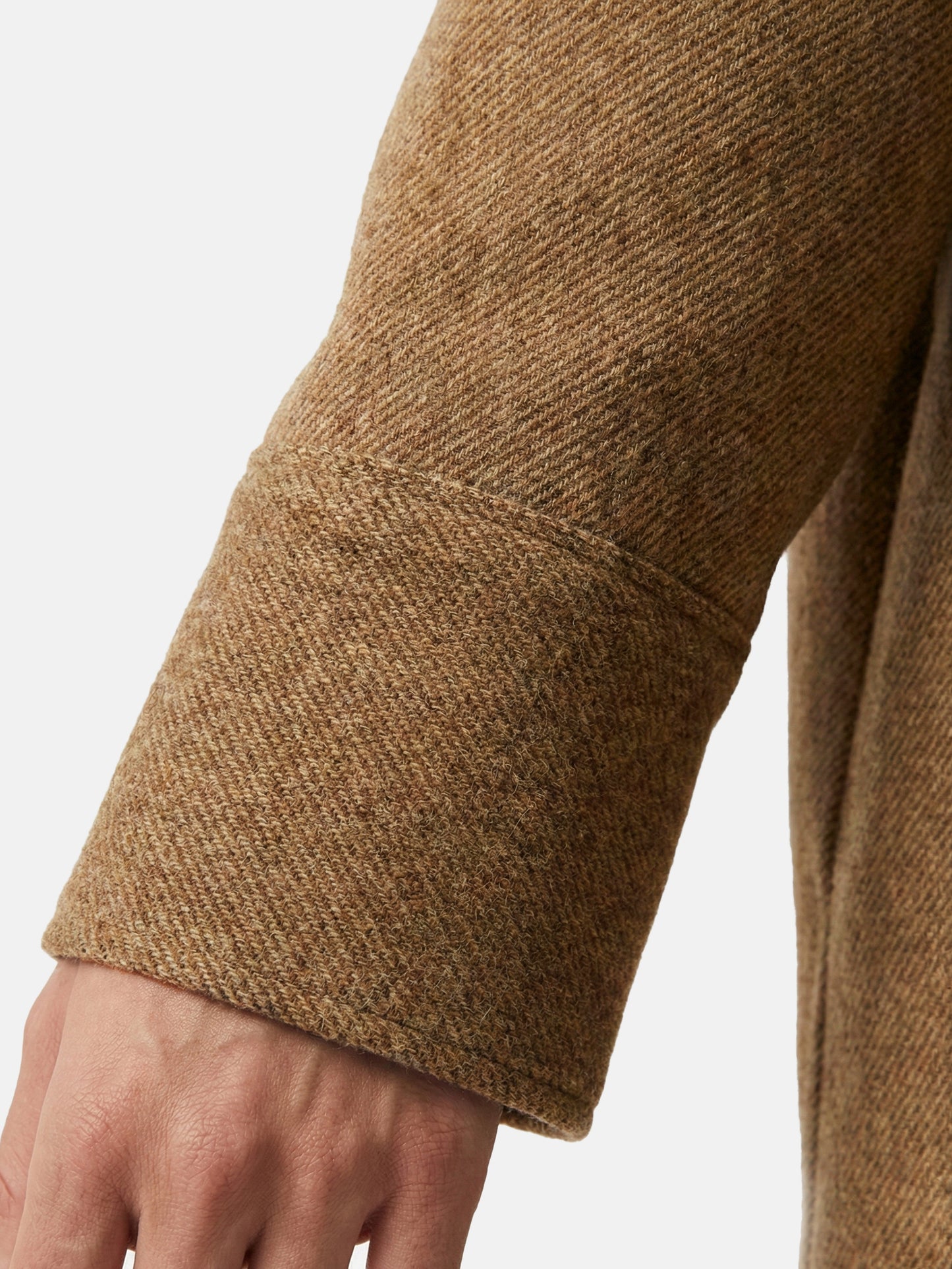 SELVANE khaki textured button-down shirt, tailored with a straight drape and subtle dimensional weave, featuring mother-of-pearl buttons.