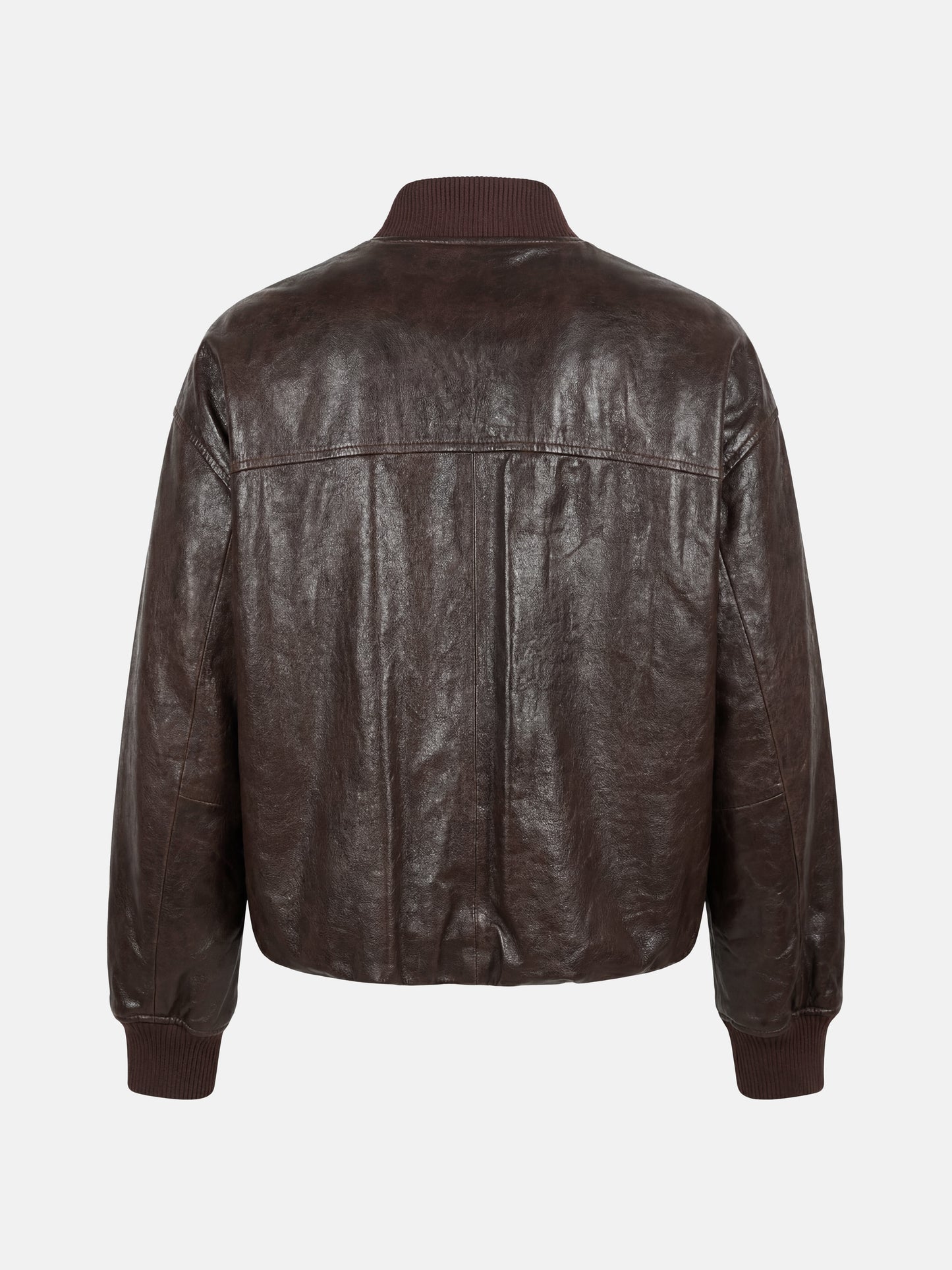 SELVANE men's lamb leather bomber jacket in black, featuring ribbed collar, cuffs, and hem, with a clean zip-front design.