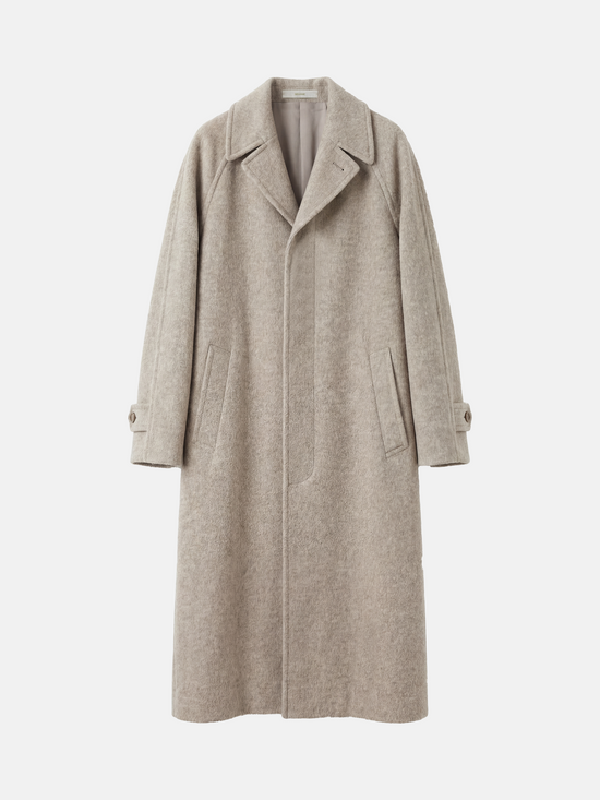 SELVANE Camel Wool-Alpaca Raglan Coat, knee-length, straight silhouette, sharp collar, rich camel color.