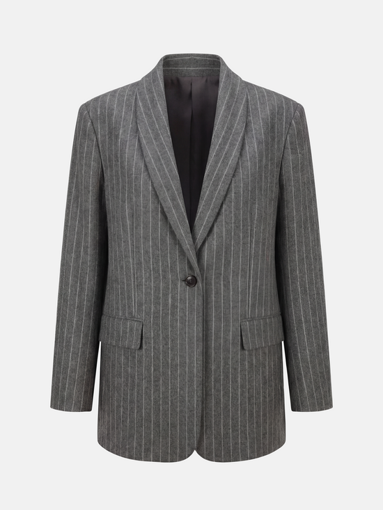 SELVANE Pinstripe Wool Blazer — view 8, showcasing material texture and silhouette detail