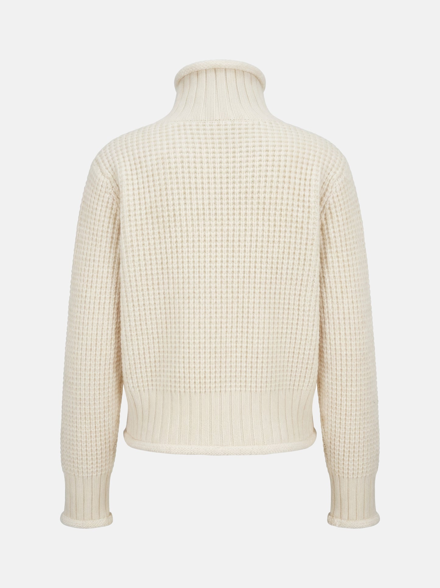 SELVANE Cashmere Waffle Zip Cardigan in a refined waffle knit, featuring a stand collar and full-zip closure.