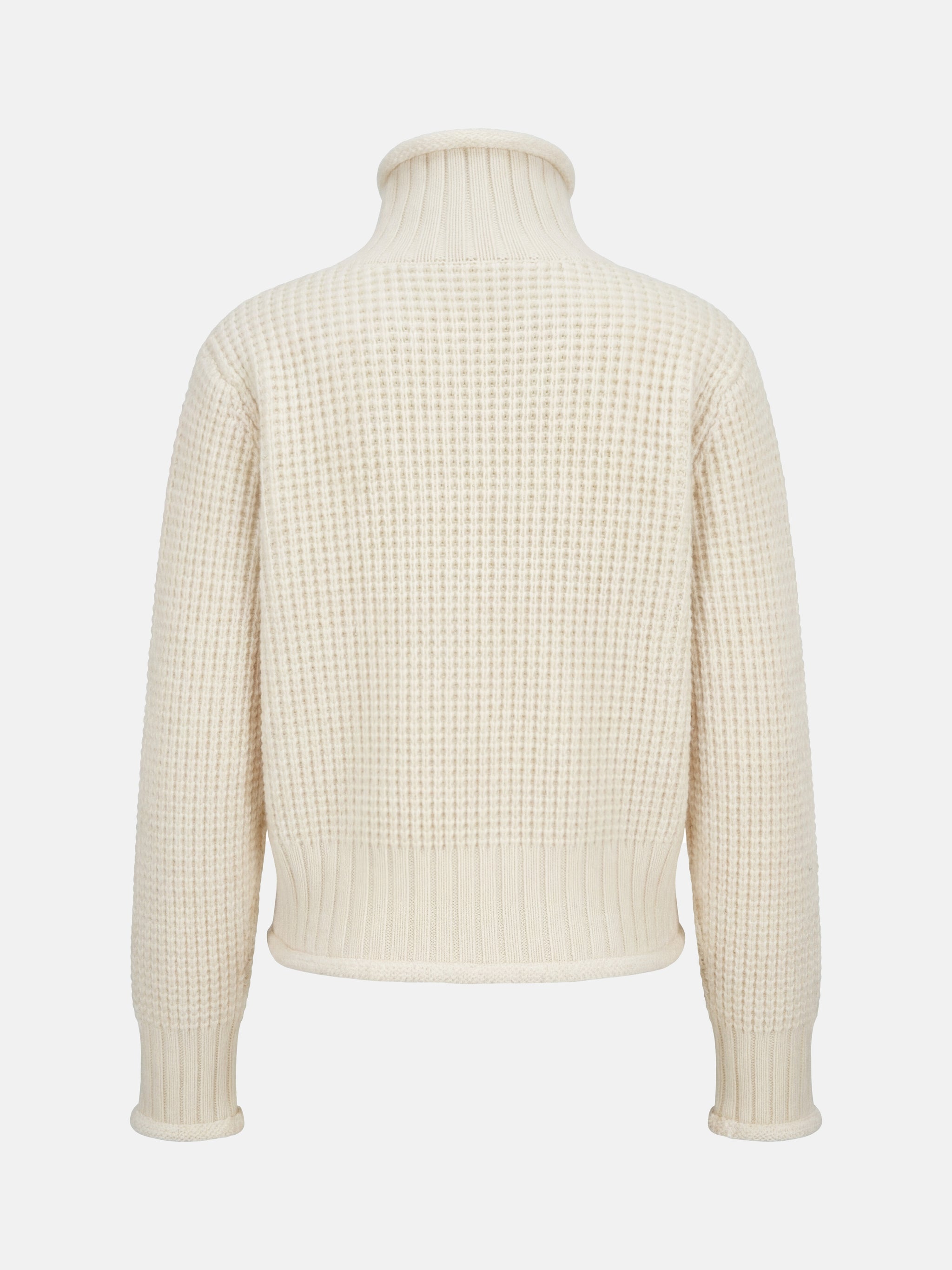 SELVANE Cashmere Waffle Zip Cardigan in a refined waffle knit, featuring a stand collar and full-zip closure.