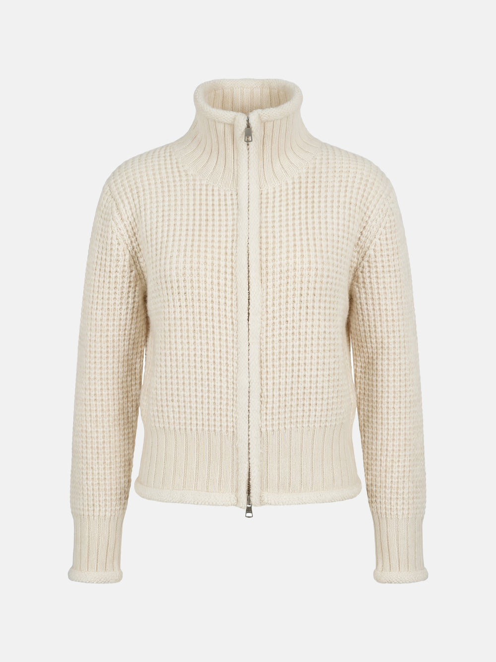 Cashmere Waffle Zip Cardigan