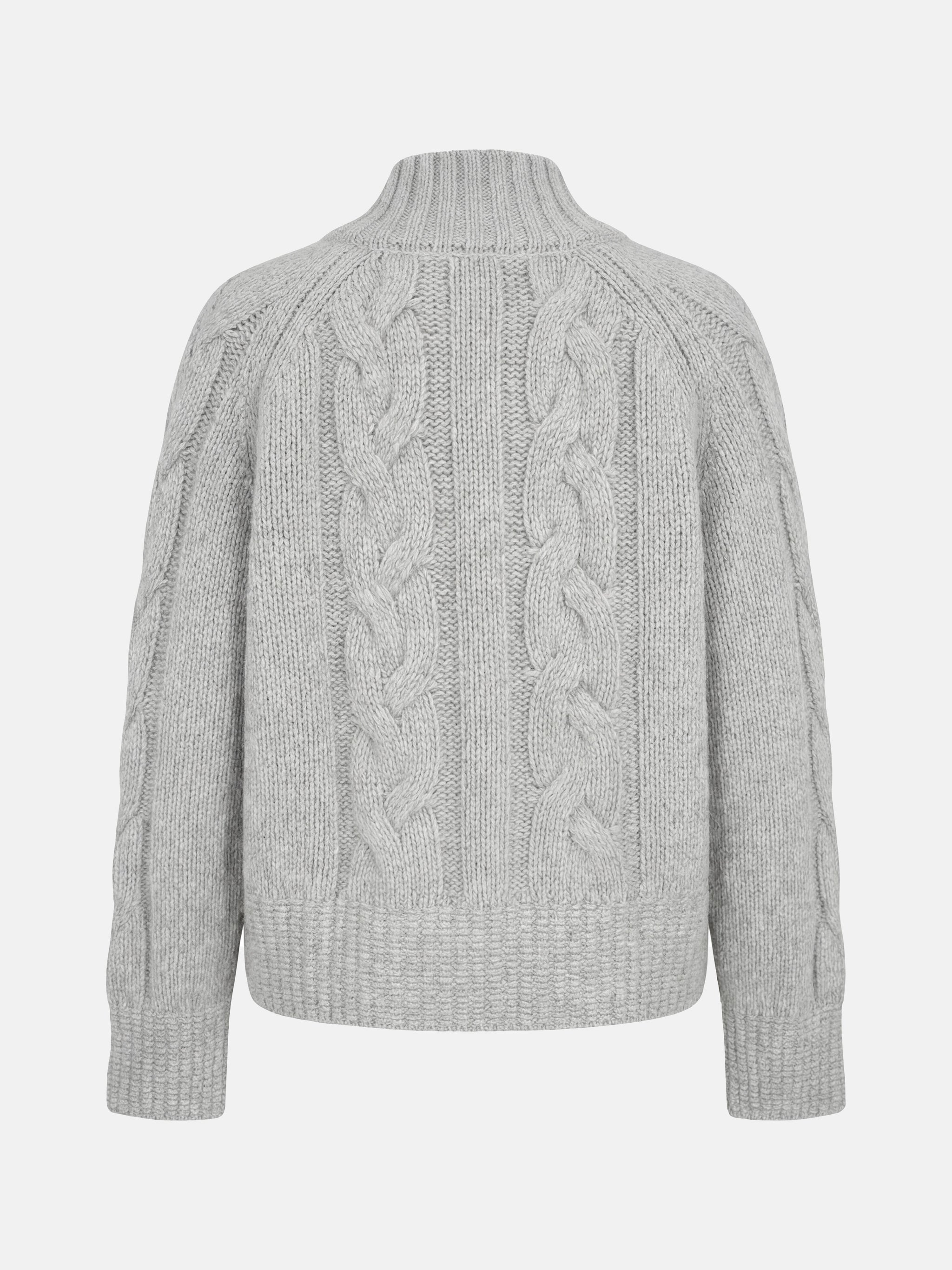 SELVANE Cashmere Cable Shawl Cardigan in a relaxed, open-front silhouette with distinctive cable-knit sleeves.