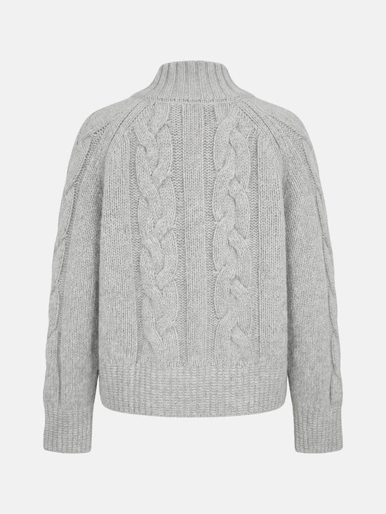 SELVANE Cashmere Cable Shawl Cardigan in a relaxed, open-front silhouette with distinctive cable-knit sleeves.