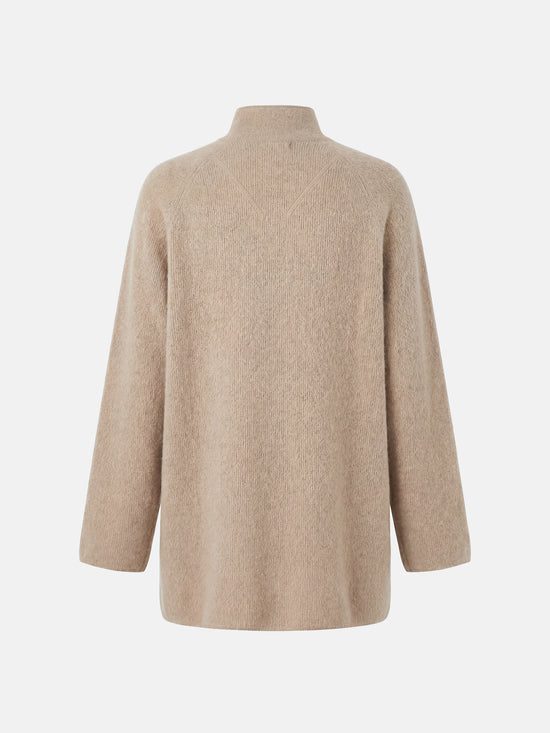 SELVANE longline cashmere stand-collar cardigan coat in a relaxed fit, featuring clean button front and generous patch pockets.