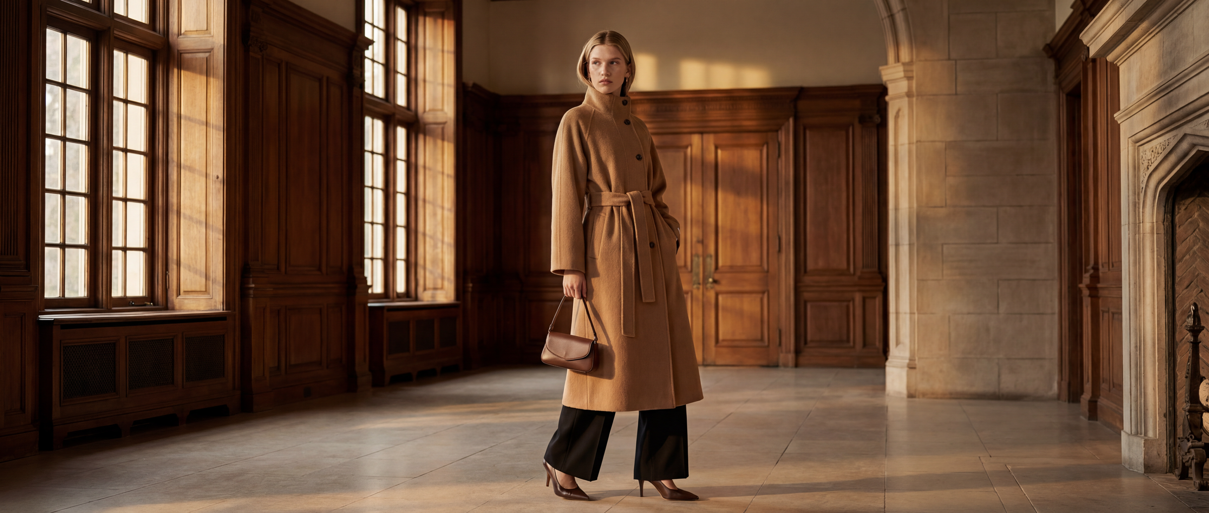 Manteau ceinturé en poil de chameau