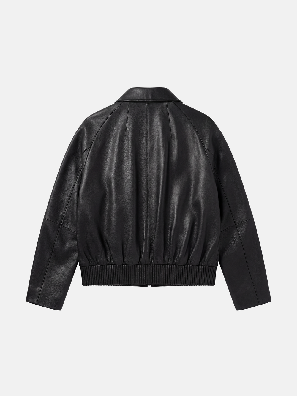 Lambskin Button Bomber — on model