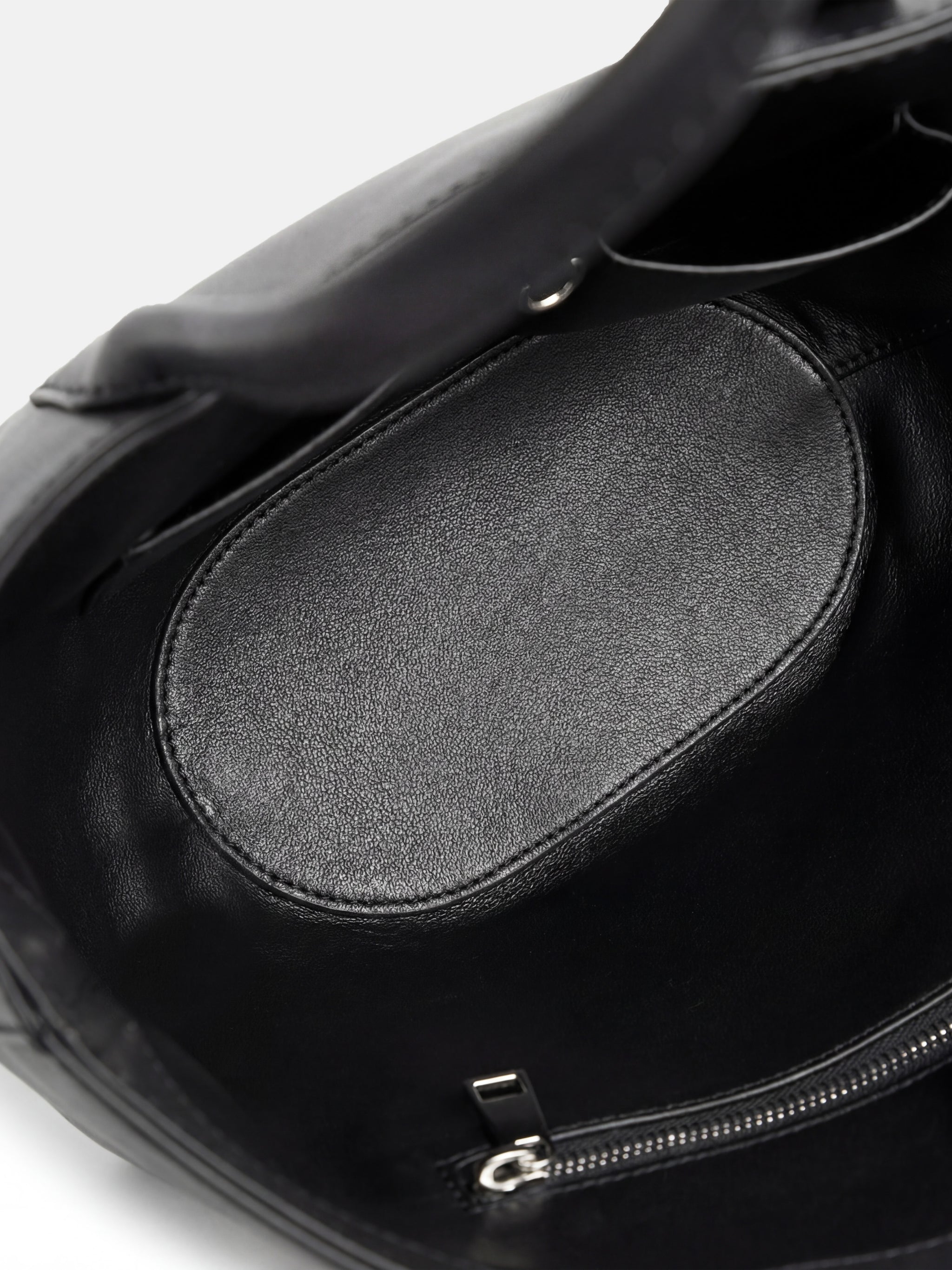 SELVANE Saddle Leather Crescent Tote Bag, featuring clean curvature, a grounded base, and long handles.