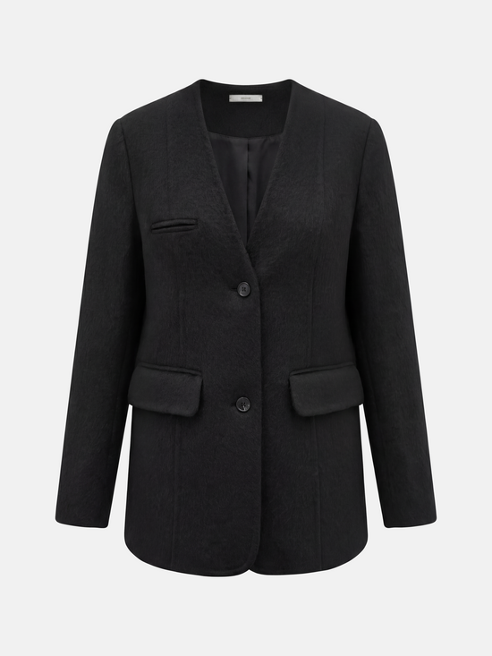 SELVANE Minimalist V-neck suit jacket — view 12, showcasing material texture and silhouette detail