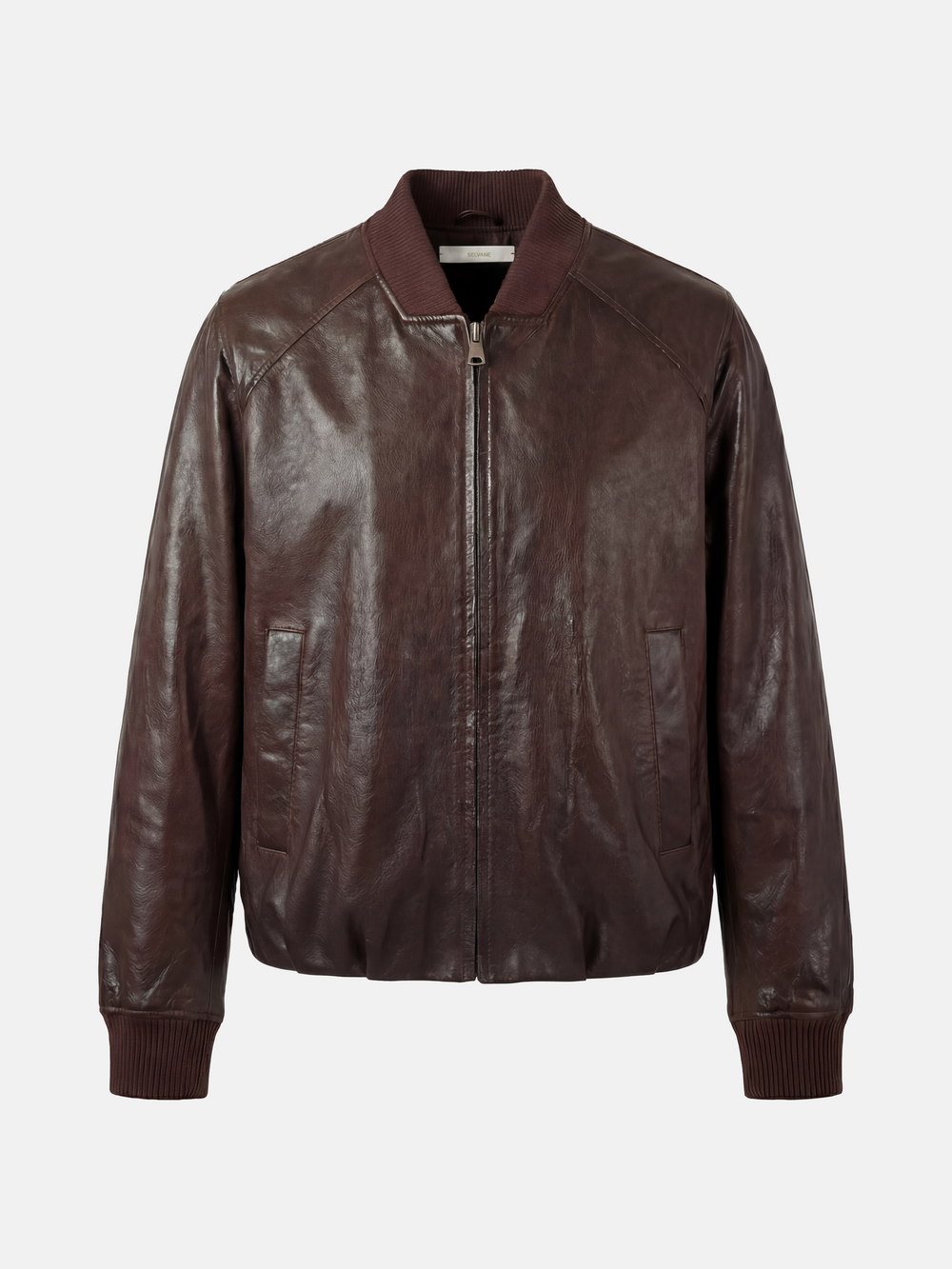 Lamb Leather Bomber Jacket — on model