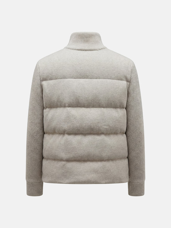 SELVANE Cashmere Quilted Zip Jacket in a compact silhouette, featuring a quilted front and rib-knit sleeves.