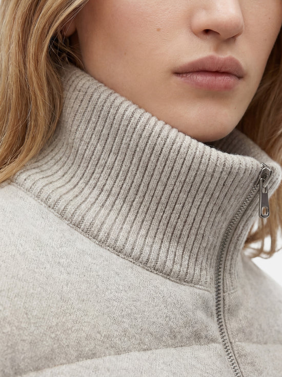 SELVANE Cashmere Quilted Zip Jacket in a compact silhouette, featuring a quilted front and rib-knit sleeves.