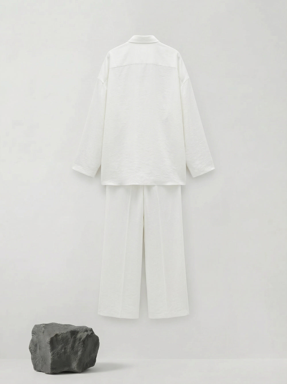 Bow-Tie Blouse & Wide-Leg Trousers Set — on model