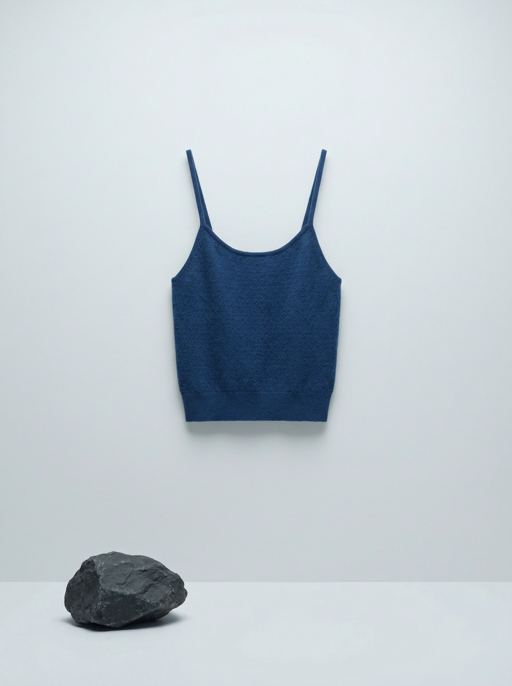 Sleeveless SELVANE Jacquard Knit Tank in muted grey-blue, featuring intricate diamond pattern, horizontal stripes, scoop neckline, and ribbed hem.