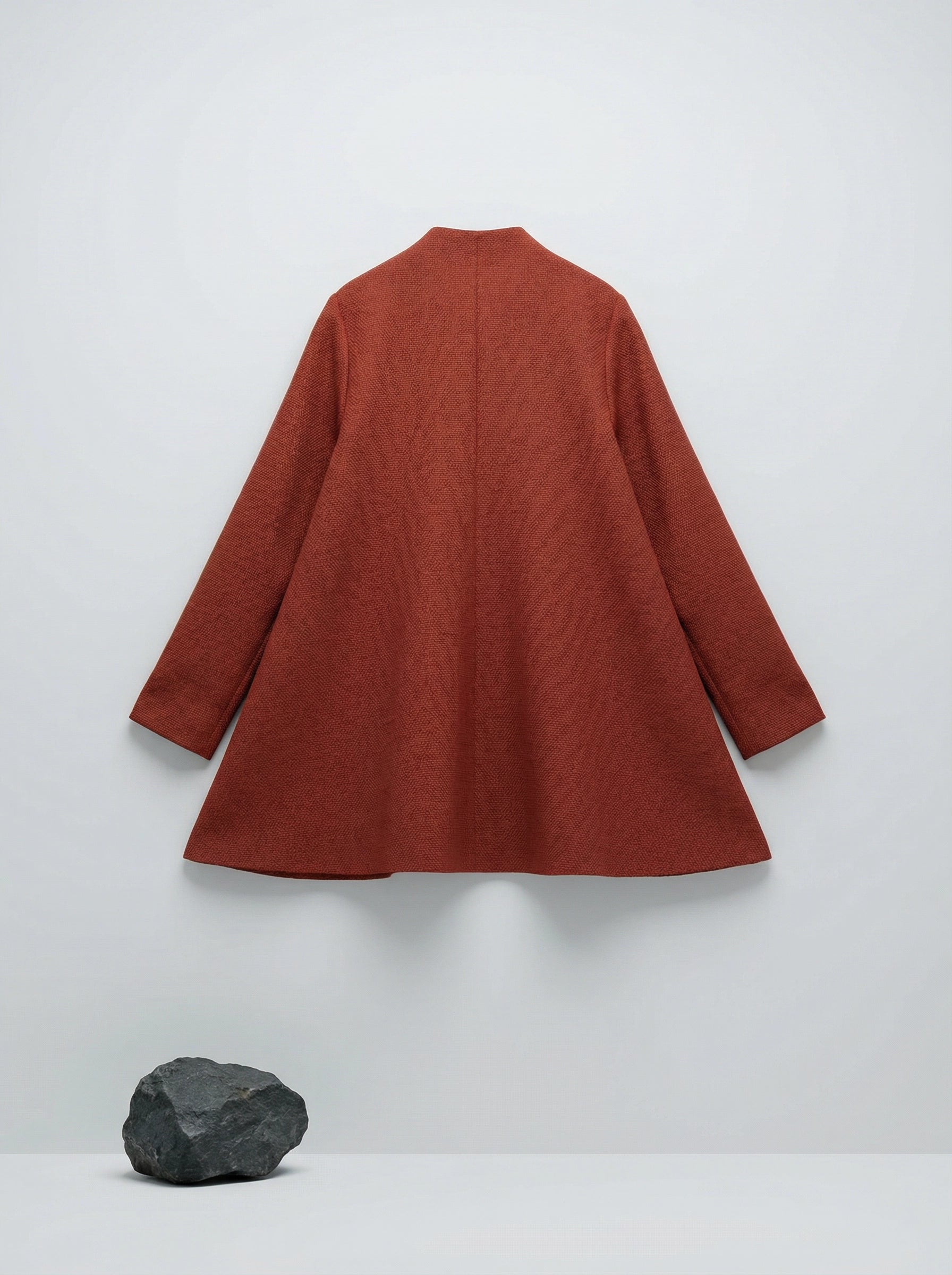 SELVANE Flared Blouse & Slim Trousers Set in warm brick red and deep burgundy rayon, elegant evening wear.