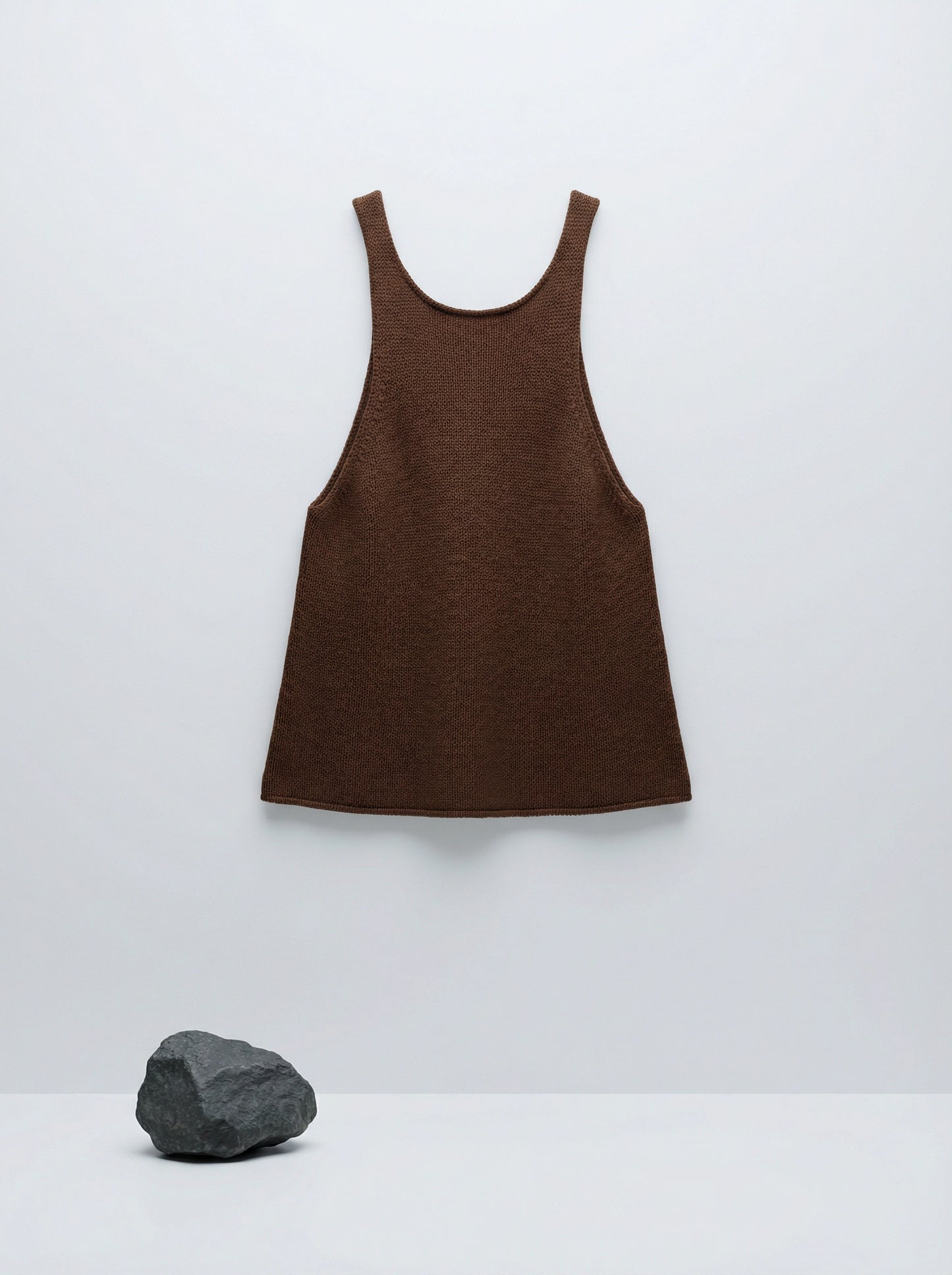 SELVANE Knit Shell & Wide-Leg Trousers Set in warm brown, featuring a textured sleeveless top and fluid wide-leg pants for a relaxed, tonal ensemble.