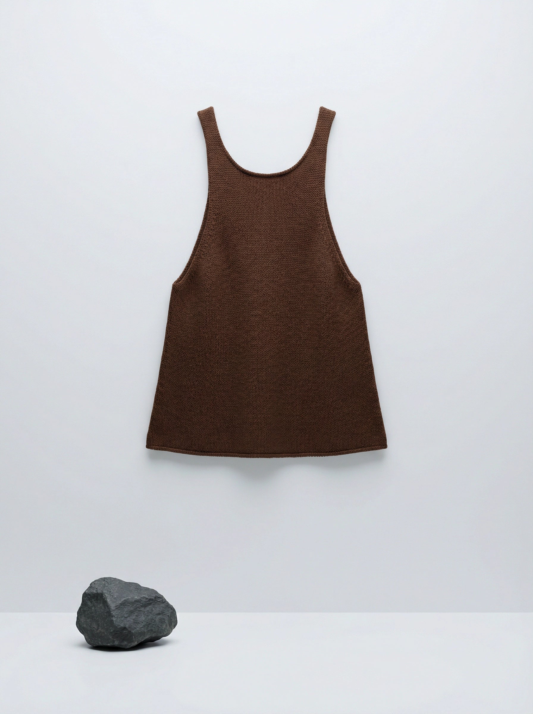 SELVANE Knit Shell & Wide-Leg Trousers Set in warm brown, featuring a textured sleeveless top and fluid wide-leg pants for a relaxed, tonal ensemble.