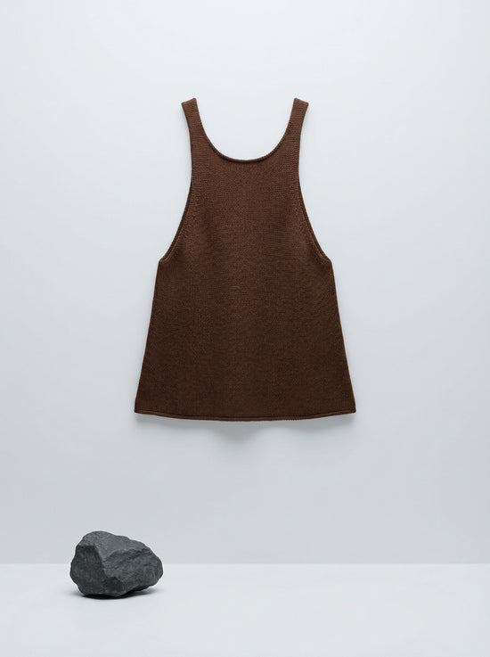 SELVANE Knit Shell & Wide-Leg Trousers Set in warm brown, featuring a textured sleeveless top and fluid wide-leg pants for a relaxed, tonal ensemble.