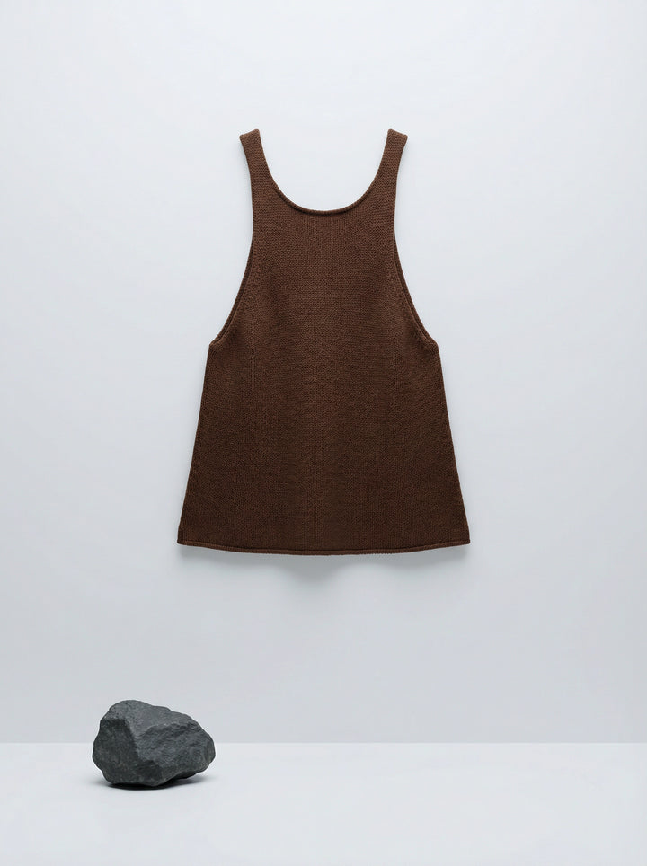 SELVANE Knit Shell & Wide-Leg Trousers Set in warm brown, featuring a textured sleeveless top and fluid wide-leg pants for a relaxed, tonal ensemble.