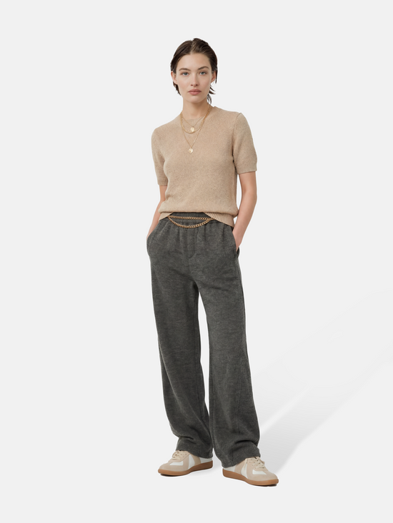 SELVANE Structured Wide-Leg Trousers in subtle mélange, featuring a fluid fall and softly structured silhouette, clean at the waist.