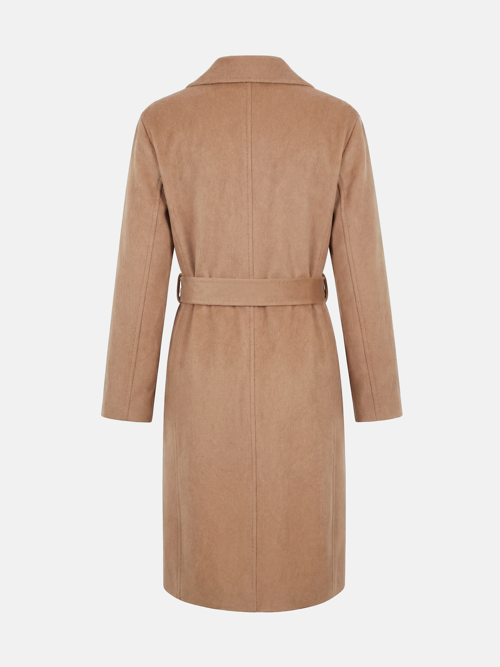 SELVANE Cashmere Belted Trench Coat in camel, featuring a generous lapel and clean belted silhouette, tailored for refined presence.