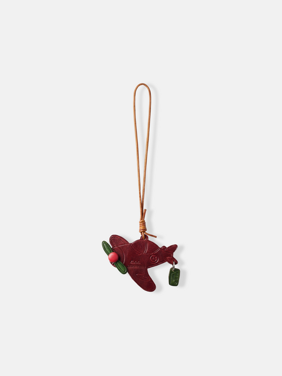 Polished metal Selvane Dream Plane Bag Charm, featuring a sleek aircraft silhouette and 'That's my dream' tag, symbolizing personal journeys.