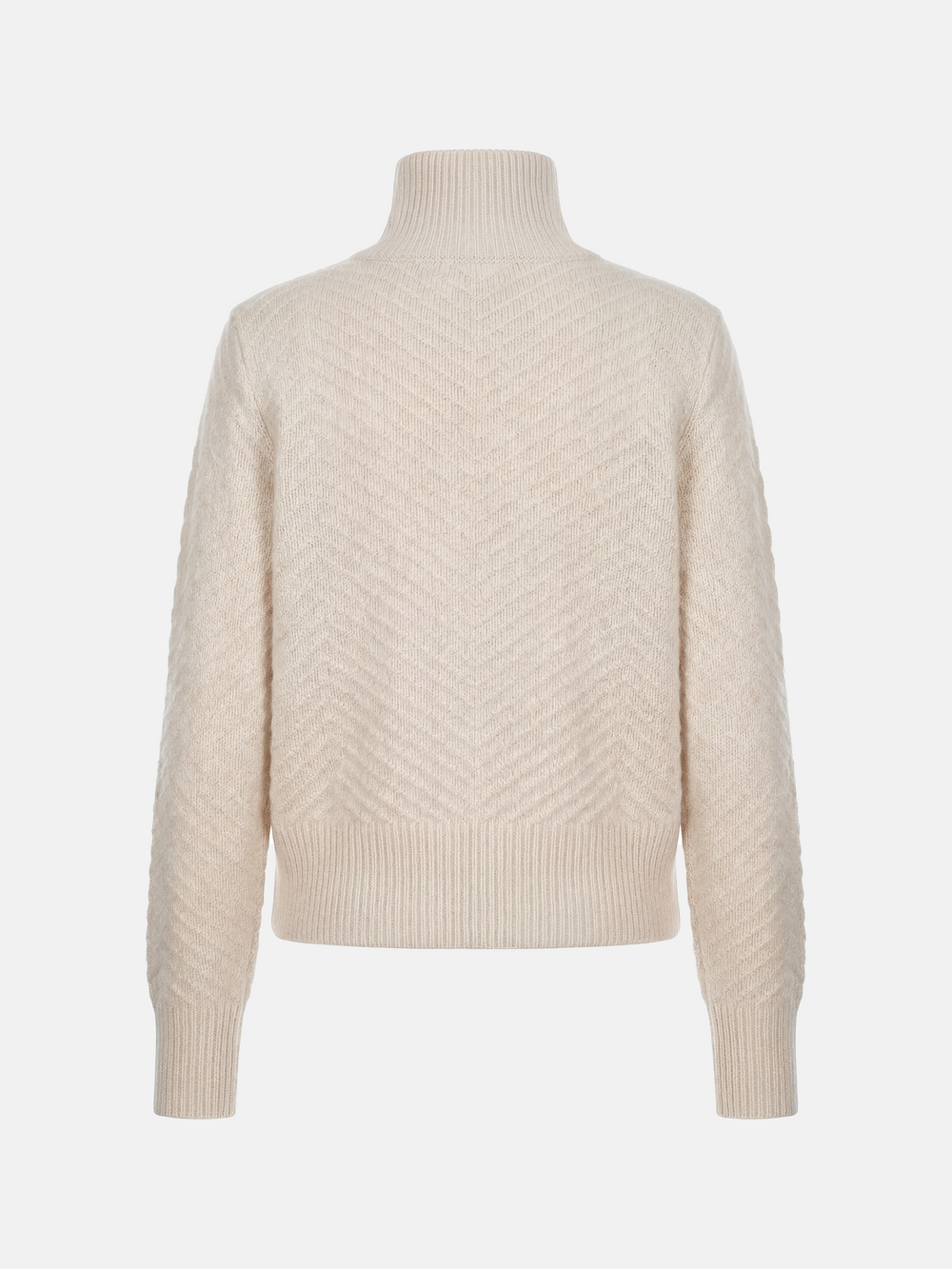 Kaschmir-Cardigan mit Fischgrätenmuster und Reißverschluss — on model