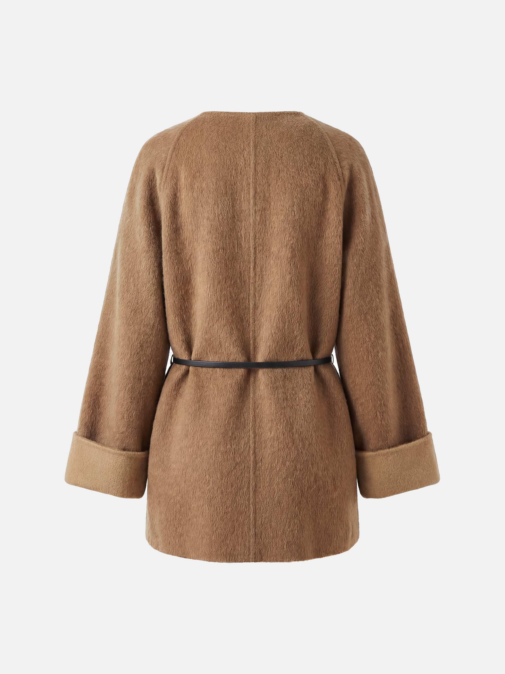SELVANE Camelhair Collarless Belted Coat - Outerwear | detail view | Handcrafted Luxury