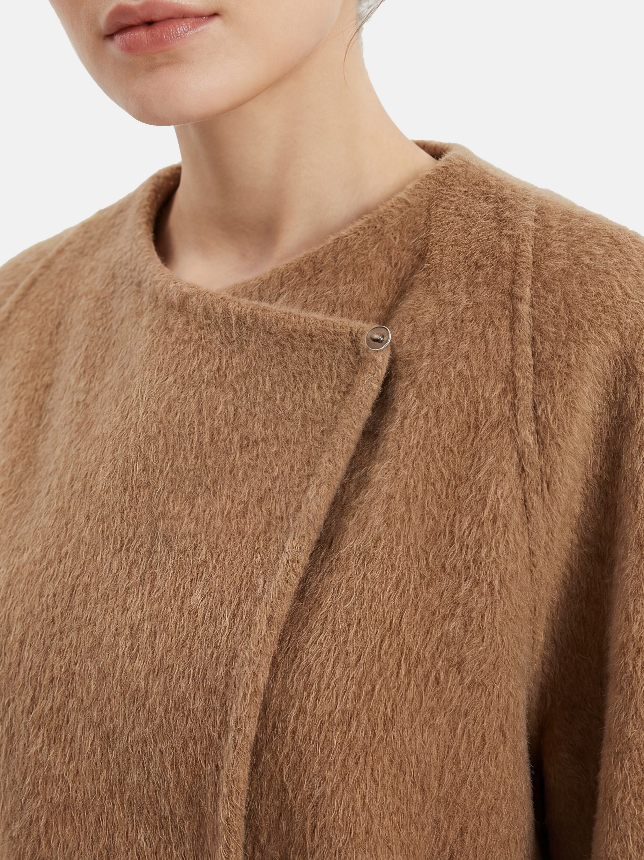 SELVANE Camelhair Collarless Belted Coat - Outerwear | lifestyle shot | Handcrafted Luxury