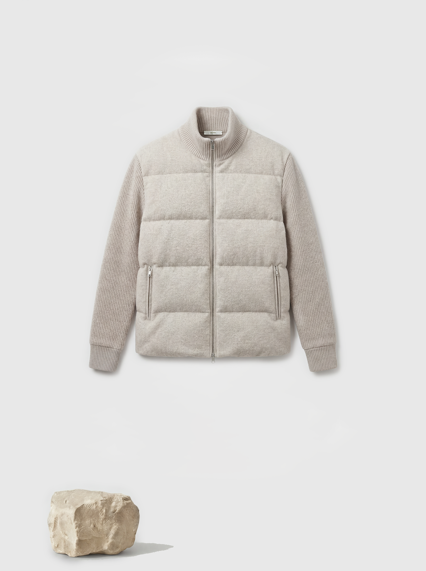 SELVANE Cashmere Quilted Zip Jacket in a compact silhouette, featuring a quilted front and rib-knit sleeves.