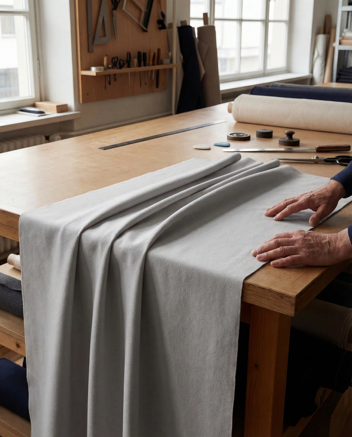 Draped Merino Wool Long Coat | SELVANE