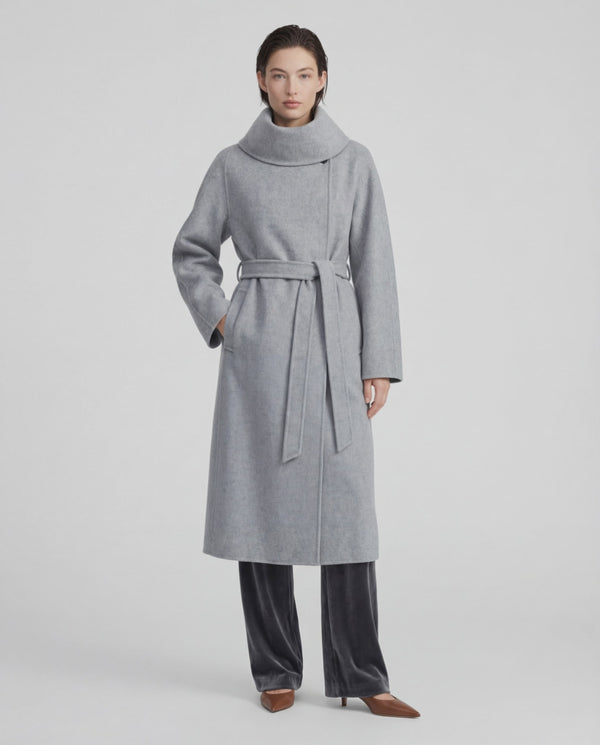 Funnel-Neck Wool Coat