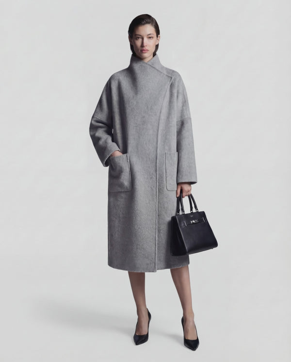 Draped Merino Wool Long Coat