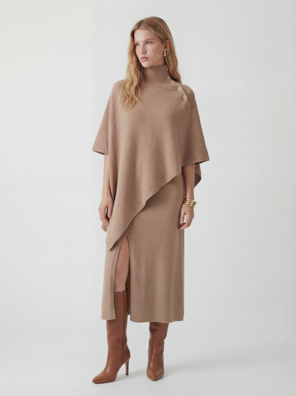 Cashmere Button-Neck Cape
